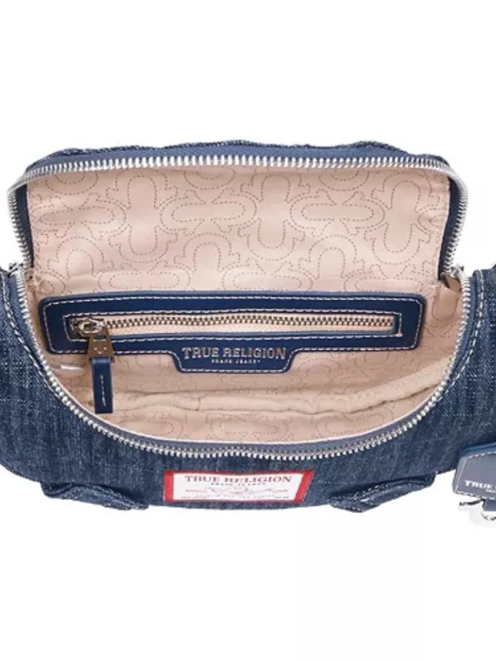 True Religion Denim Classic Logo Grommet Chain Strap Hobo Handbag